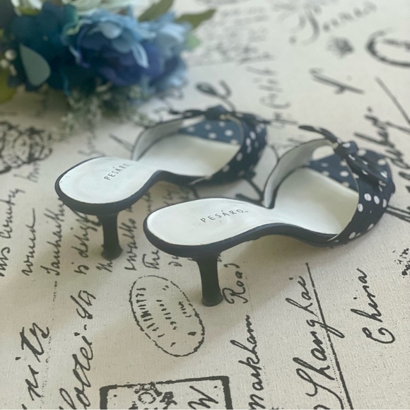 Pesáro Jaynie Navy Polka Dot Kitten Heel Open Toe Sandals with Bow 7.5 - Picture 6 of 9